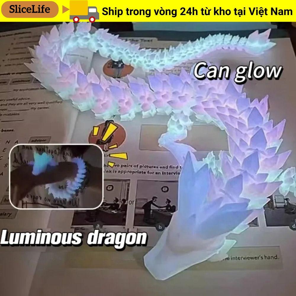 Đồ chơi rồng SLICELLIFE, Rồng in hình pha lê dạ quang, 22 / 30 / 45 / 60cm Đồ trang trí trang trí nhà hình rồng khớp nối có thể xoay được