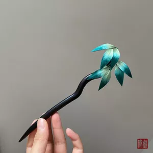 WHX-Hairpin {Cuiting Style Tre} Không Lau Handmade Lá Tre Nhung Hoa Kẹp Tóc Cây Mun Kẹp Tóc Sườn Xám Cổ Kẹp Tóc
