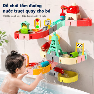 Bộ đồ chơi đường nước – Thanh trượt xoay 360°, dòng nước tuần hoàn, khối DIY lớn – Phát triển tư duy, nhựa an toàn