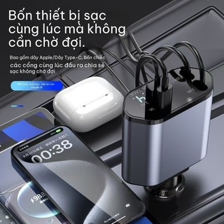 🔥 Tẩu Sạc Ô Tô 120W 4in1 Cao Cấp Dây Rút Tự Động Thu Gọn Sạc Nhanh Đa Năng Type-C Lightning Cho iPhone Samsung Xiaomi Bảo Hành 12 Tháng
