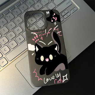 Ốp lưng thư cho iPhone 17 16 15 14 13 12 11 7 8  Mèo đen dễ thương XS XR XSMAX  silicon TPU mềm điện thoại trầyrơi