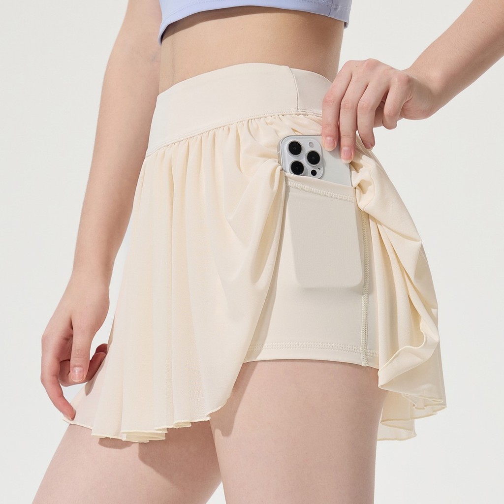 Lưới Culottes Nữ Váy Tennis Thanh Lịch Nhanh Khô Thể Dục Khiêu Vũ Váy Giả Hai Mảnh Chống Ex