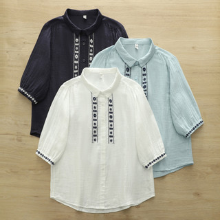 [Sẵn Sàng] Áo Sơ Mi Nữ Sợi Cotton Cao Cấp Phong Cách Dân Tộc Thêu Mềm Vừa