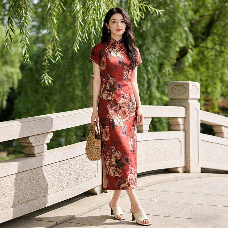 Váy nữ sườn xám plus size phong cách Trung Hoa retro, phù hợp cô gái trẻ trung
