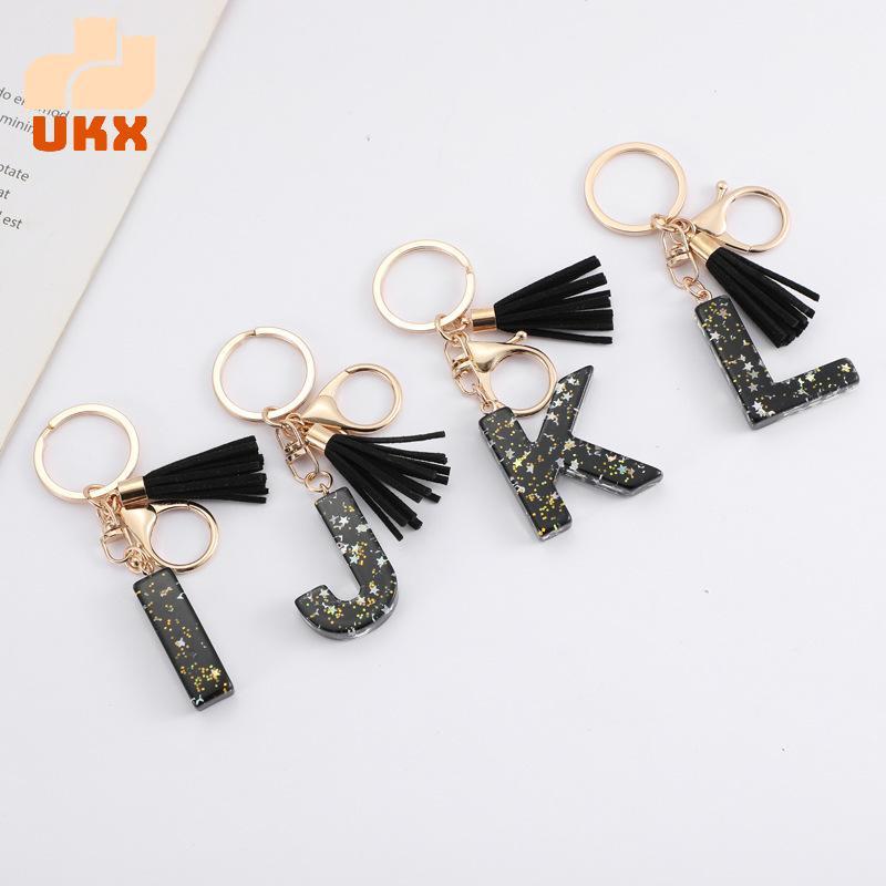 UKX Ngôi Sao Lấp Lánh Kim Sa Lấp Lánh Nhựa 26 Chữ Cái Móc Khóa Ban Đầu A-Z Móc Khóa sel Quyến Rũ Phụ Kiện Bapa Treo Trang Trí VN