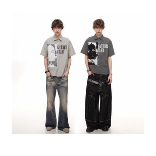 <![CDATA[Áo sơ mi ngắn tay in họa tiết cổ điển, phù hợp unisex]]>