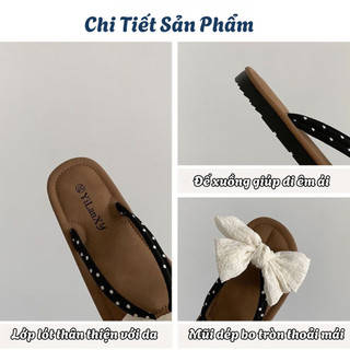 Dép Xỏ Ngón Nữ Đế Xuồng Chống Trượt, Dép Đi Biển Nơ Chấm Bi Dễ Thương, Dép Nữ Đi Chơi Êm Chân