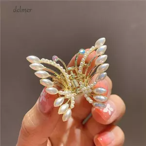 Kẹp kẹp kẹp DELMER Hợp kim trong suốt Cô gái Hàn Quốc Kẹp tóc ngọc trai thanh lịch