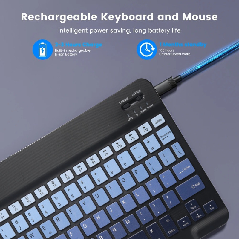 Bàn Phím Bluetooth 10 Inch,kèm Chuột RGB,màu Chuyển Sắc Cao Cấp, Dùng Cho điện Thoại/máy Tính Bảng/máy Tính Xách Tay