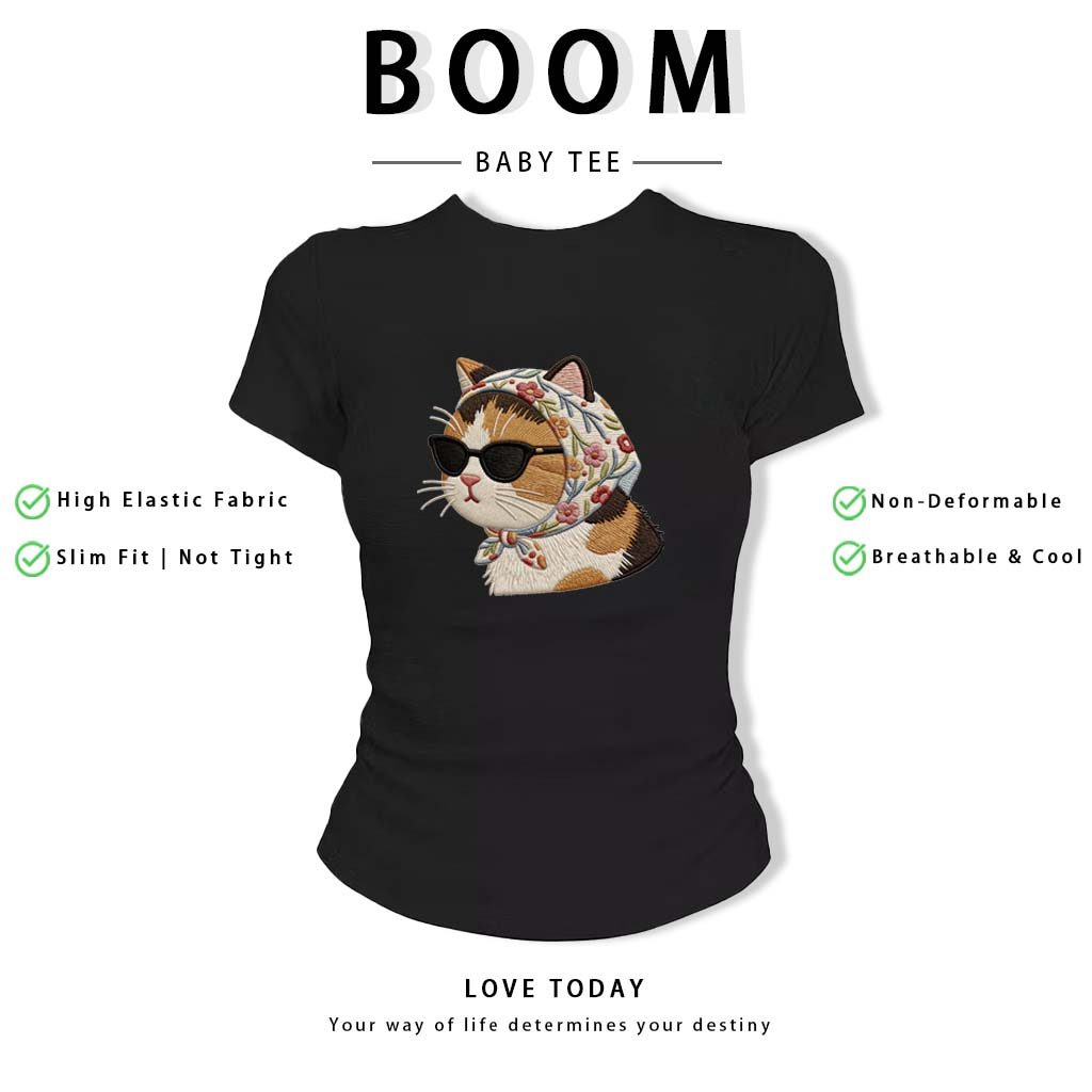 BOOM Áo thêu Baby Tee Nữ Cotton Ôm Body-Áo Thun Ngắn Tay Y2K In Hình PhongCách Mùa Hè, Cổ Tròn Hàng Đầucách hàn phong 33