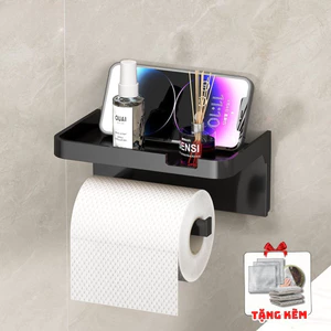 Kệ Treo Giấy Vệ Sinh Nhà Tắm 2in1 Cao Cấp, Tích Hợp Khay Để Đồ Tiện Lợi, Dán Tường Không Cần Khoan