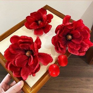 1 Bộ Mũ Buộc Tóc Hoa Đỏ Cô Dâu - Phụ Kiện Thời Trang Cho Đám Cưới