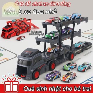 3 Cấp Xe Vận Chuyển Xe Tải Đồ Chơi 6 Xe Mini Có Thể Gập Lại Theo Dõi ABS Xe Playset Bé Trai Quà Tặng