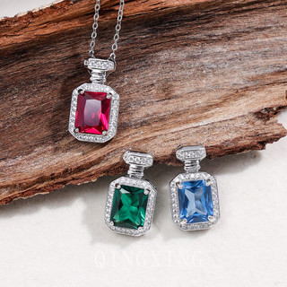 Vòng cổ nữ phong cách châu Âu với đá corundum spinel và ngọc lục bảo đỏ