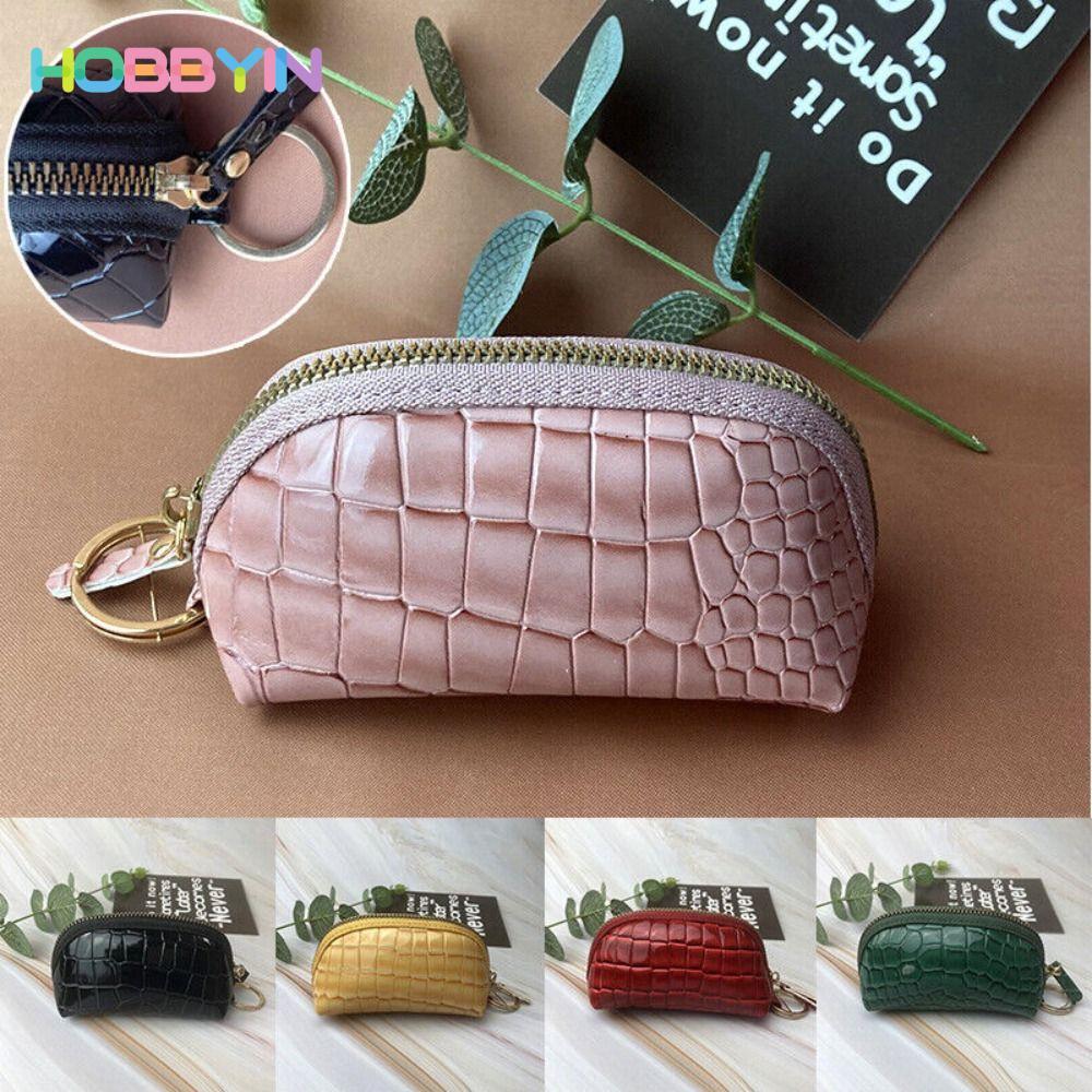 Hộp đựng tiền mặt thẻ HOBBYIN, Ví nữ dung tích lớn bằng da PU, Hộp đựng tai nghe chìa khóa màu trơn đơn giản Túi lưu trữ dây kéo Mini