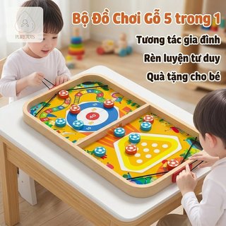 Bảng trò chơi hai mặt bằng gỗ 5 trong 1 Đồ chơi giáo dục cho trẻ em Đồ chơi gia đình Chơi câu đố kỹ năng Logic