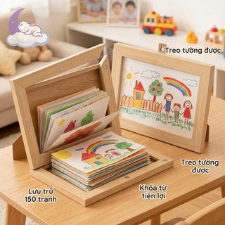 Khung lưu trữ nghệ thuật trẻ em Hộp trưng bày bằng gỗ Giá treo tường từ tính Bộ sắp xếp bộ nhớ Vẽ Keeper