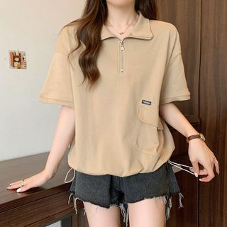 Polo polo Cổ Dây Kéo Áo Thun Tay Ngắn Nữ Thiết Kế Mùa Hè Cảm Giác Sang Trọng Kích Thước Lớn Mỏng Hơn Nhìn Tất Cả @ -