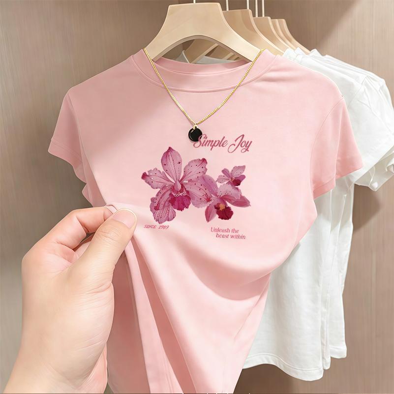 BOOM Áo Baby Tee Nữ Cotton Ôm Body-Áo Thun Ngắn Tay Y2K In Hình PhongCách Mùa Hè, Cổ Tròn Hàng Đầucách hàn quốc phongR47