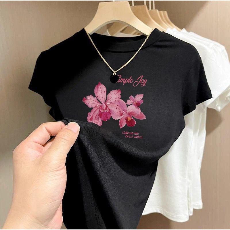 BOOM Áo Baby Tee Nữ Cotton Ôm Body-Áo Thun Ngắn Tay Y2K In Hình PhongCách Mùa Hè, Cổ Tròn Hàng Đầucách hàn quốc phongR47