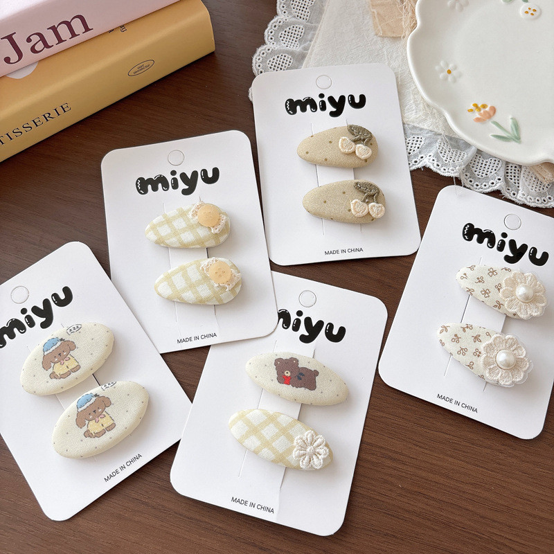 Kẹp tóc bằng vải màu be dễ thương Kẹp tóc bé gái