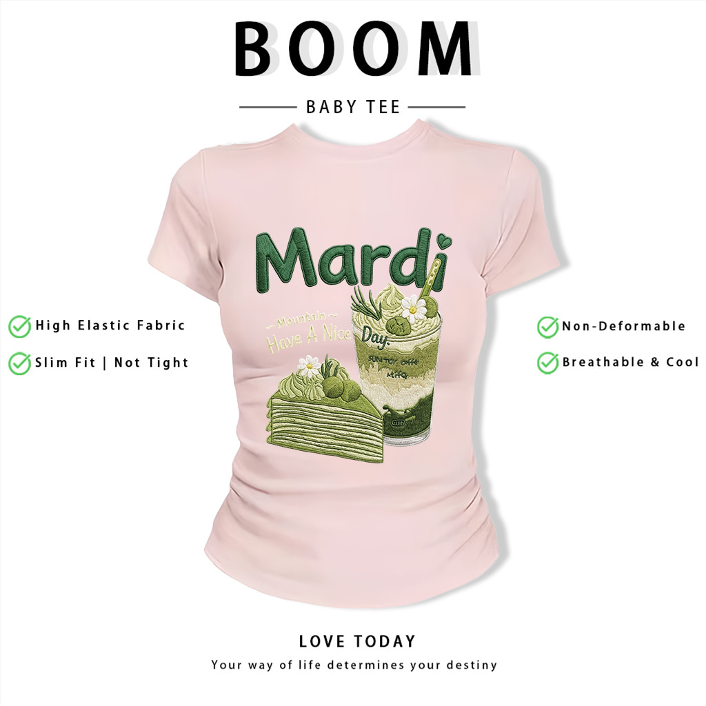 BOOM Áo Baby Tee Nữ Cotton Ôm Body-Áo Thun Ngắn Tay Y2K In Hình PhongCách Mùa Hè, Cổ Tròn Hàng Đầucách hàn quốc phongA36