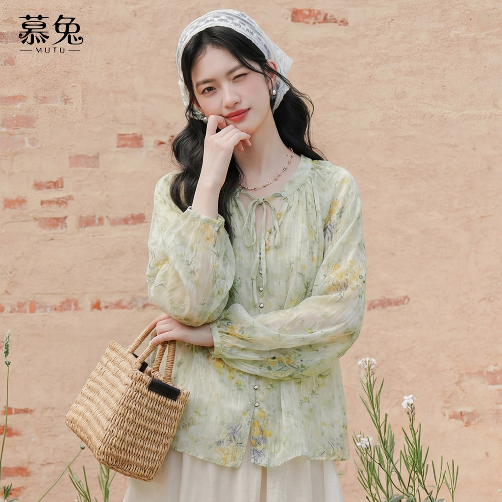 Mutu Pháp Retro Hoa Dài Tay Áo Sơ Mi Nữ Mùa Hè 2026 Phong Cách Mới Thiết Kế Niche Rời Mỏng Top