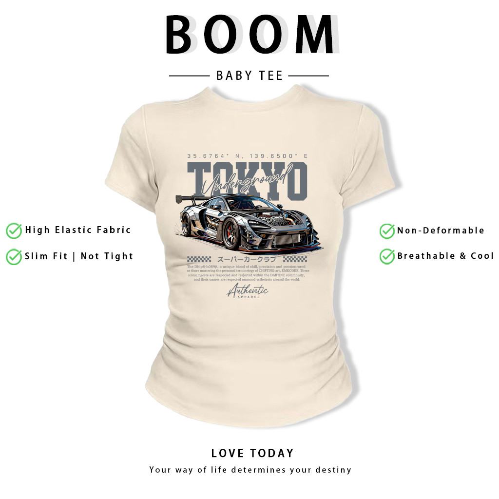 BOOM Áo Baby Tee Nữ Cotton Ôm Body-Áo Thun Ngắn Tay Y2K In Hình PhongCách Mùa Hè, Cổ Tròn Hàng Đầucách hàn quốc phongA65