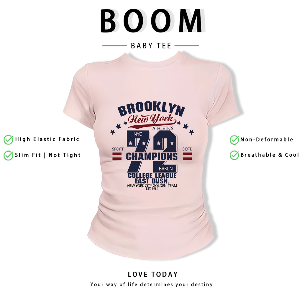 BOOM Áo Baby Tee Nữ Cotton Ôm Body-Áo Thun Ngắn Tay Y2K In Hình PhongCách Mùa Hè, Cổ Tròn Hàng Đầucách hàn quốc phongA87