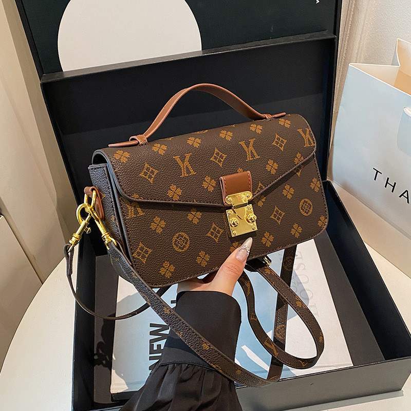 New women's bag with contrasting colors and vintage print, small square bag, elegant ladies' shoulder and crossbody bag