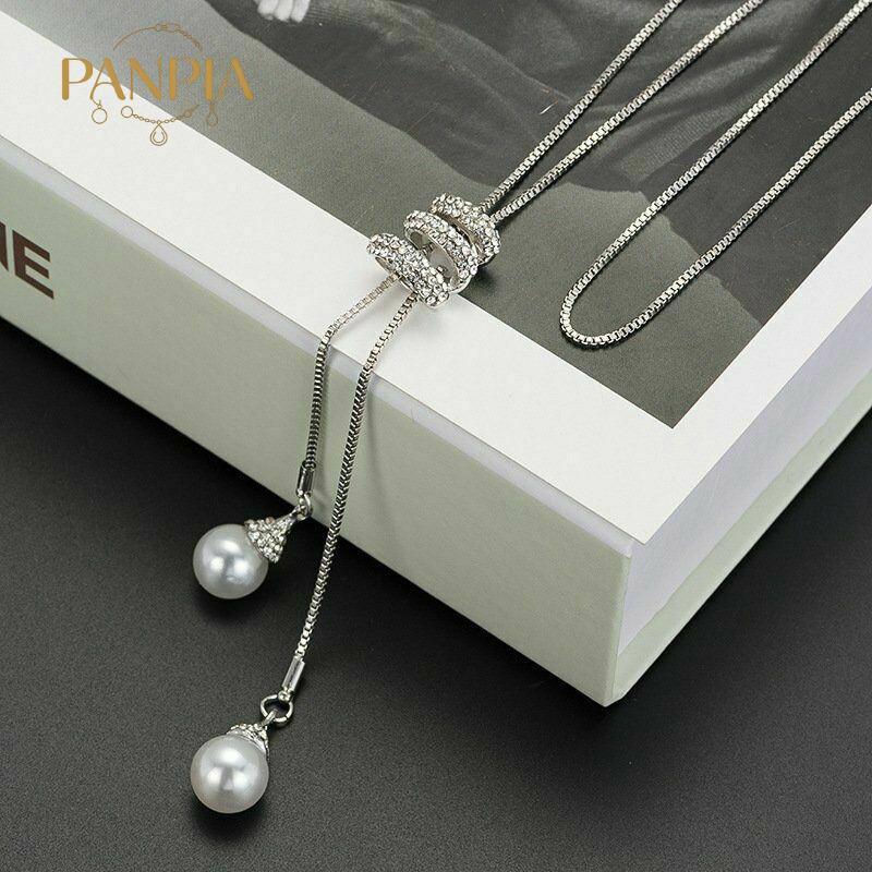 PNPIA- Cổ Điển Đơn Giản Ngọc Trai Dài Xoắn Ốc Có Thể Điều Chỉnh Mặt Dây Chuyền Nelace Cho Nữ Cô Gái Tinh Tế Đa Năng Áo Len Dây Chuyền Phụ Kiện Quà Tặng