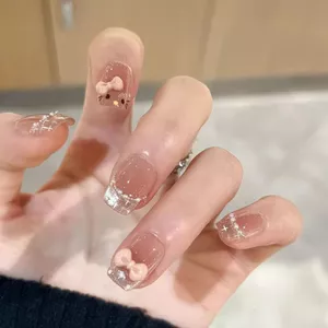 Peachy Mắt Mèo Cao Cấp Handmade Mặc Móng Tay Hương Thơm Nơ Ngắn Pháp Nhẹ Nhàng Dễ Thương Nhấp Nháy Trắng Làm Móng Tay