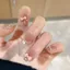 Peachy Mắt Mèo Cao Cấp Handmade Mặc Móng Tay Hương Thơm Nơ Ngắn Pháp Nhẹ Nhàng Dễ Thương Nhấp Nháy Trắng Làm Móng Tay