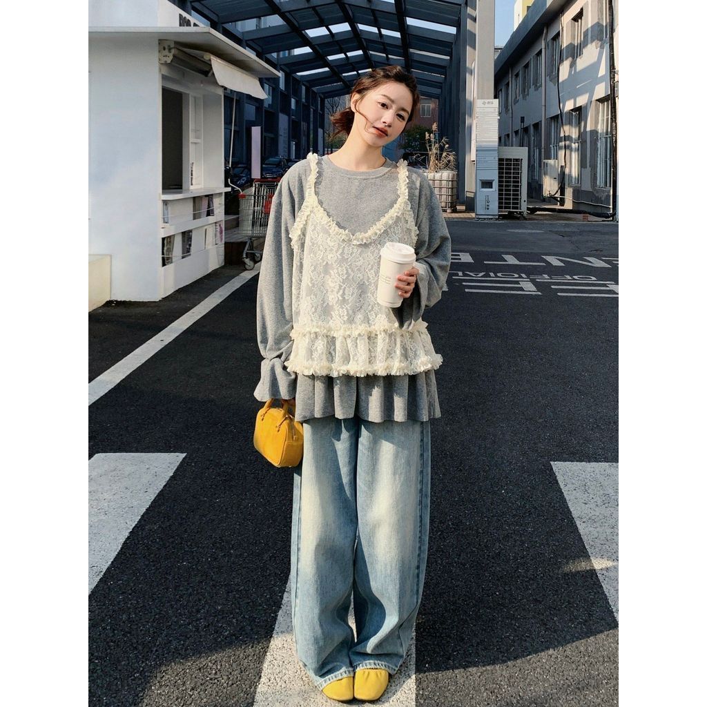 Milyfashion Ba Lê Phong Cách Mới Đơn Giản Màu Trơn Tinh Tế Tất Cả Trận Đấu Ren Sling Lớp Mặc