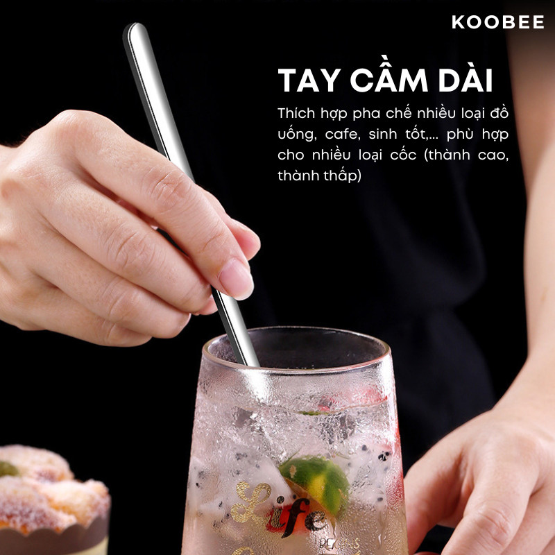 Thìa Inox 304 Cán Dài Pha Chế KOOBEE – Thìa Khuấy Cà Phê, Trà Sữa, Sinh Tố – Nhiều Size, Có Nĩa Cocktail
