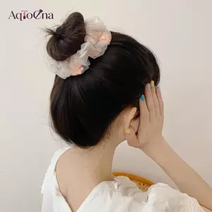 AqToCna Organza Lưới Thêu Hoa Scrunchies Nữ Lãng Mạn Hồng Xanh Tóc Dây Trong Suốt Vải tuyn Tóc Phụ Kiện Tóc AqToCna