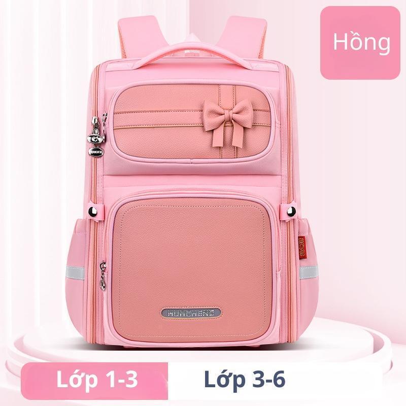 Balo Chống Gù Chống Thấm Nước, Balo Cho Bé Mẫu Mới Hình Nơ Basic Dáng Form Hộp Phù Hợp Bé Lớp 3 đến Lớp 6