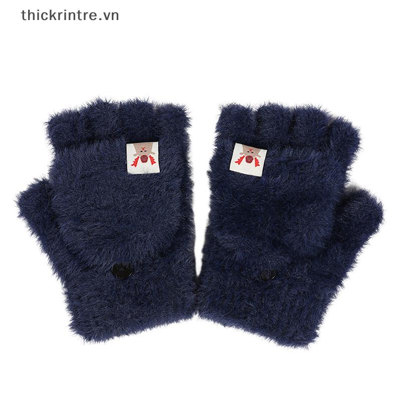 THI Mùa Đông Nữ Nửa Ngón Flip-top Găng Tay Sinh Viên Cô Gái Dễ Thương Hoạt Hình Ấm Áp Mềm Mại Phong Cách Thi Đan Găng Tay VN