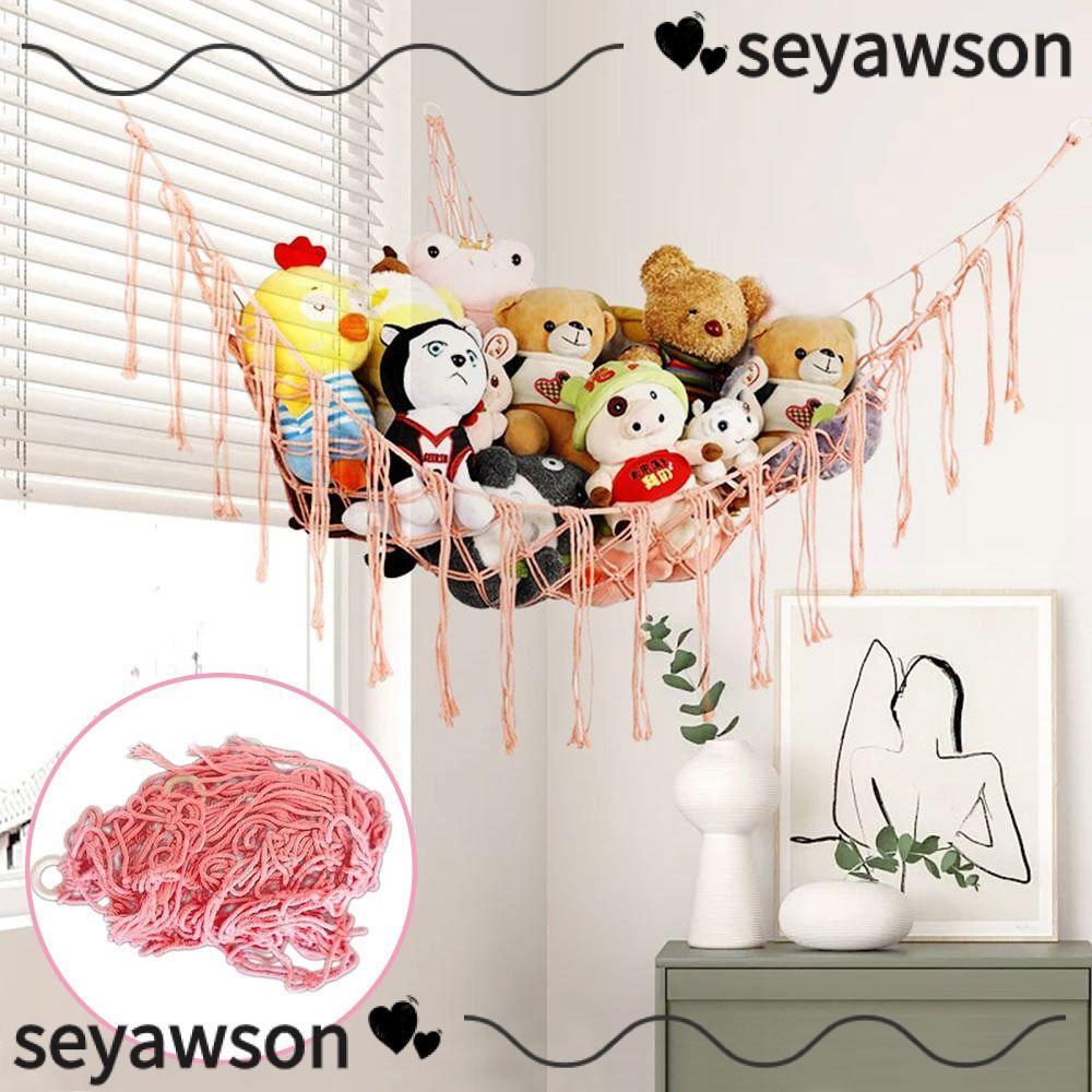 SEYAWSON Treo Lưu Trữ Tổ Chức, Võng Đồ Chơi Dây Cotton Dệt, Tua Rua Góc Tường Lưới Nhồi Bông Võng