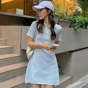 Ngực Váy đẹp Phiên bản Hàn Quốc Mùa hè Sinh viên Ve áo Phong cách nhẹ nhàng Đầm sọc thời trang nữ cao cấp mỏng hơn tay ngắn