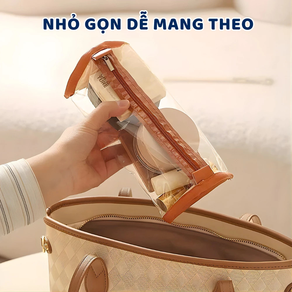 Túi Đựng Mỹ Phẩm Du Lịch Gấp Gọn Có Móc Treo, Túi PU Trang Điểm Nhiều Ngăn Trong Suốt Chống Nước HomeMate