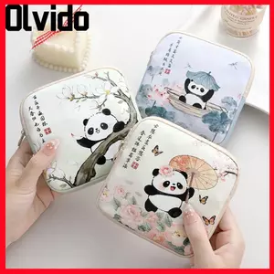 Túi đựng băng vệ sinh OLVIDO, Túi đựng mỹ phẩm gấu trúc dung tích lớn, Tai nghe son môi PVC Lưu trữ Cáp dữ liệu Mini đa năng