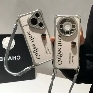 Cà phê ba chiều phong cách Mỹ kiểu Anh Thích hợp cho vỏ iPhone 16promax 15 / 14 Vỏ dây buộc bốn dây 13PRO Bộ 5.8