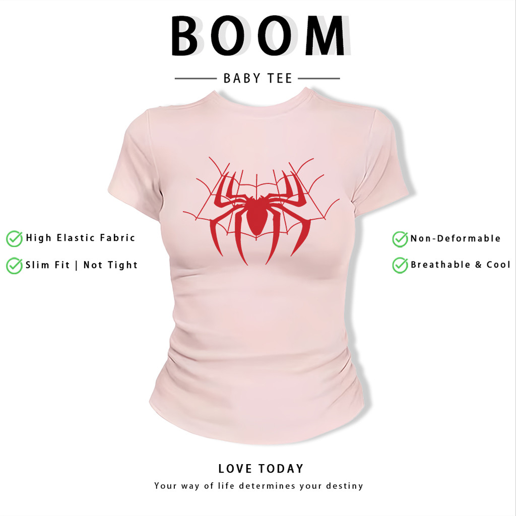 BOOM Áo Baby Tee Nữ Cotton Ôm Body-Áo Thun Ngắn Tay Y2K In Hình PhongCách Mùa Hè, Cổ Tròn Hàng Đầucách hàn quốc phongF17