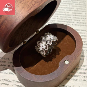 Tính khí thời trang bạc chải rỗng ren zircon cá tính đa năng có thể điều chỉnh nhẫn nữ