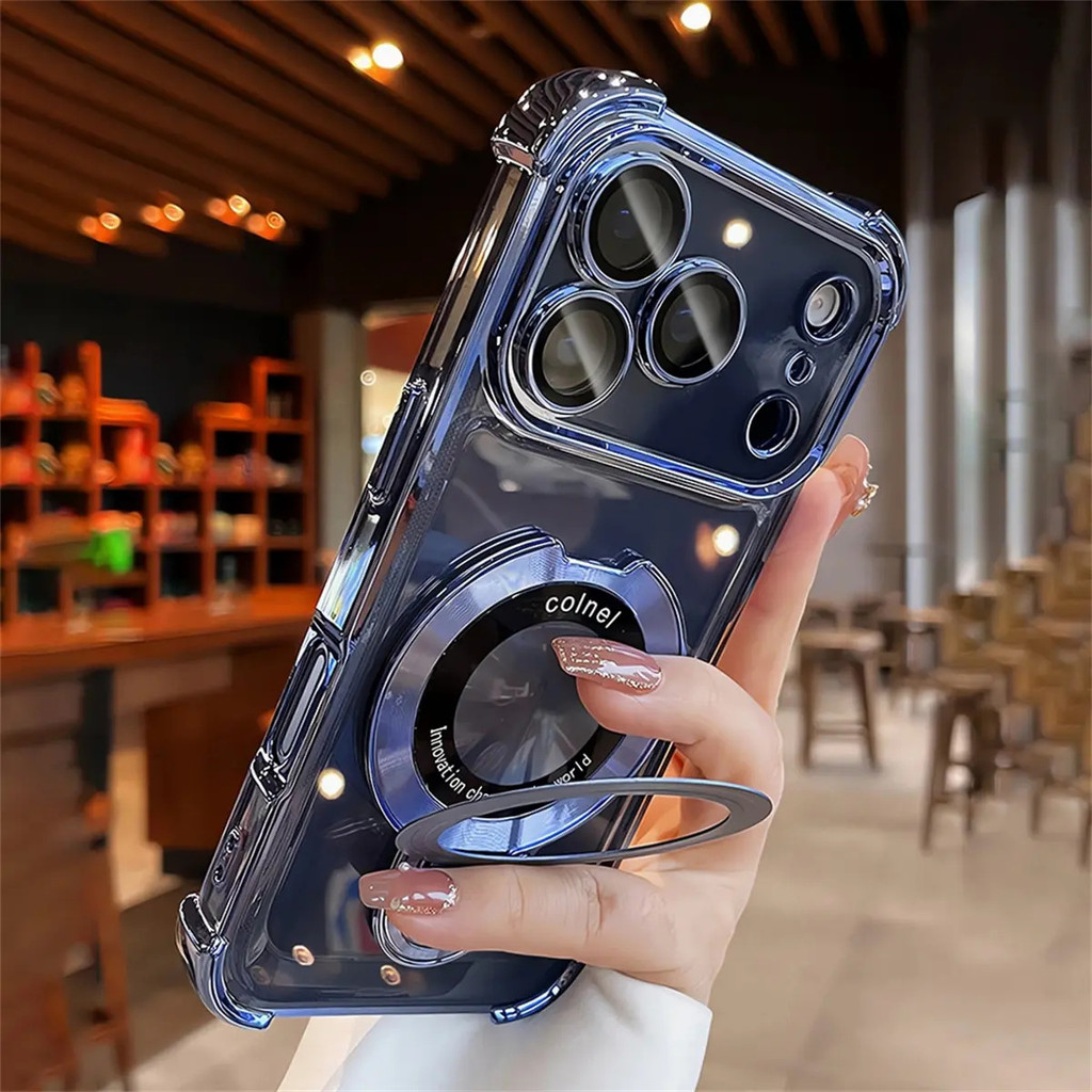 Ốp Điện Thoại Chống Sốc, Mạ 6D Sang Trọng, Tương Thích Với iPhone 17 Pro Max, 13, 14, 15, 16 Pro Max, Ốp Lưng Trong Suốt, Có Vỏ Đứng Vô Hình