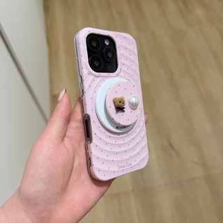 Ốp điện thoại giá đỡ từ tính toàn màn hình Wave Dot Bear dễ thương Thích hợp cho iPhone17 Pro Max 16 15 14 Pro Max Bảo vệ Camera chống sốc Ốp lưng cứng chống rơi