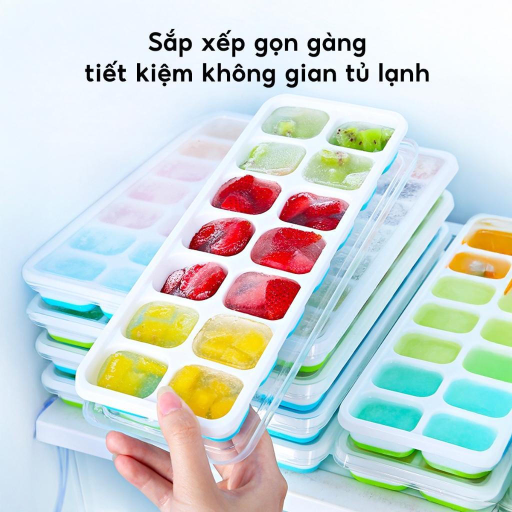 Combo 5 Khay Đá Silicon Dẻo Có Nắp – Khuôn Làm Đá Tủ Lạnh Tiện Dụng, Chống Mùi, Dễ Vệ Sinh Hằng Ngày