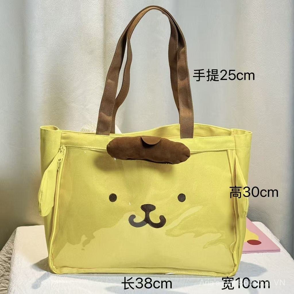 [Aria-G1] Túi Tote Chó Pudding Dễ Thương Dung Tích Lớn ins Phong Cách Hoạt Hình Di Động Dây Kéo Nữ Lưu Trữ Học Sinh