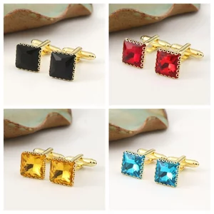Ao sơ mi nam thời trang, khuy sét đen pha lê và còng ruby lót vàng - 9TIY